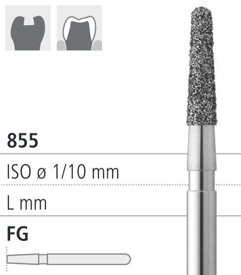 Боры стоматологические алмазные FG 855/016, 6 шт. ISO код 314197524016, арт: FGD8/6 FGD8/6 - фото 500771