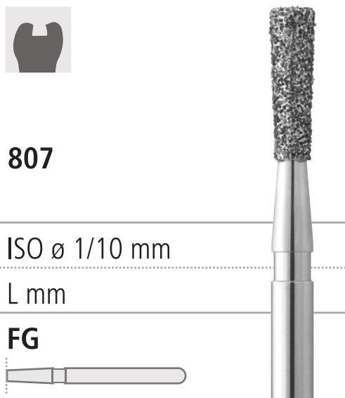 Боры стоматологические алмазные FG 807/018, 6шт. ISO код 314225514018, арт: FG115/6 GB FG115/6GB - фото 500889