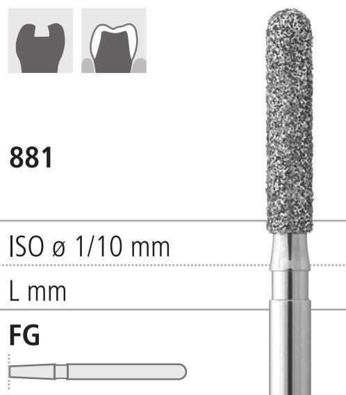 Боры стоматологические алмазные FG 881/021, черный, 6шт. ISO код 314141544021, арт: FG315/6 CB FG315/6CB - фото 501080
