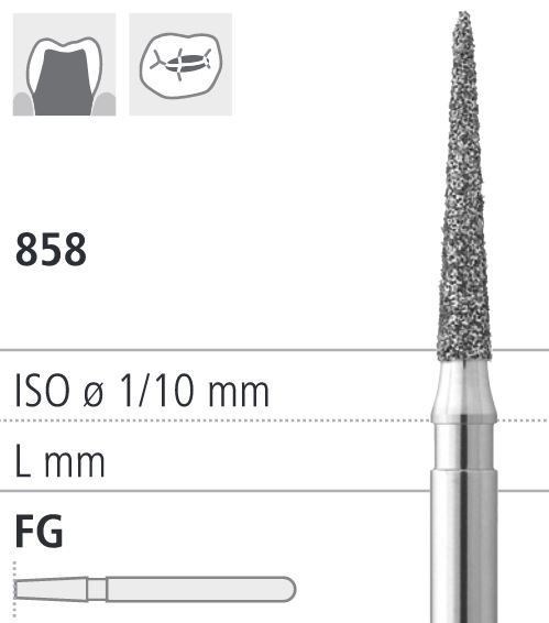Боры стоматологические алмазные FG 858/013, желтый, 6шт. ISO код 314165504013, арт: FG50D14/6 FG50D14/6 - фото 502102