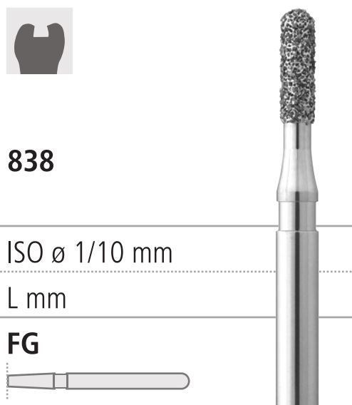 Боры стоматологические алмазные FG 838/009, зеленый, 6шт. ISO код 314139534009., арт: FG412/6 C FG412/6C - фото 502214