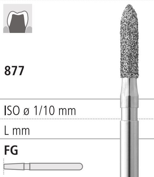 Боры стоматологические алмазные FG 877/014, 6шт. ISO код 314288524014., арт: FG406/6 FG406/6 - фото 502347