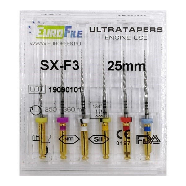 Ultratapers Engine - набор машинных файлов, 25 мм, размер SX-F3, никель-титан, 6 шт 1829025100 - фото 506235