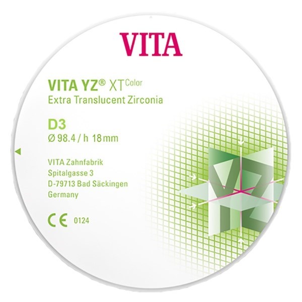 VITA YZ XT Color - экстра транслюцентный диоксид циркония, окрашенный, цвет D3, 98,4х18 мм EDCYX6981850 - фото 516205