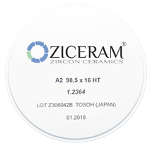 Заготовки диоксида циркония ZICERAM с оттенком A2 98,5 x16HT, супертранслюцентные A298-5x16HT