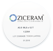 Заготовки диоксида циркония ZICERAM с оттенком А35 98,5 x12T, транслюцентные A3.598-5x12T