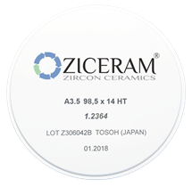 Заготовки диоксида циркония ZICERAM с оттенком A35 98,5 x14HT, супертранслюцентные A3.598-5x14HT