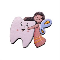 Значок "Зубная фея" брюнетка, розовое платье AW_M9-(br_pink)